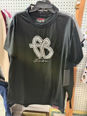 FUBU Black Short-Sleeve Tee with Silver Embroidered Logo